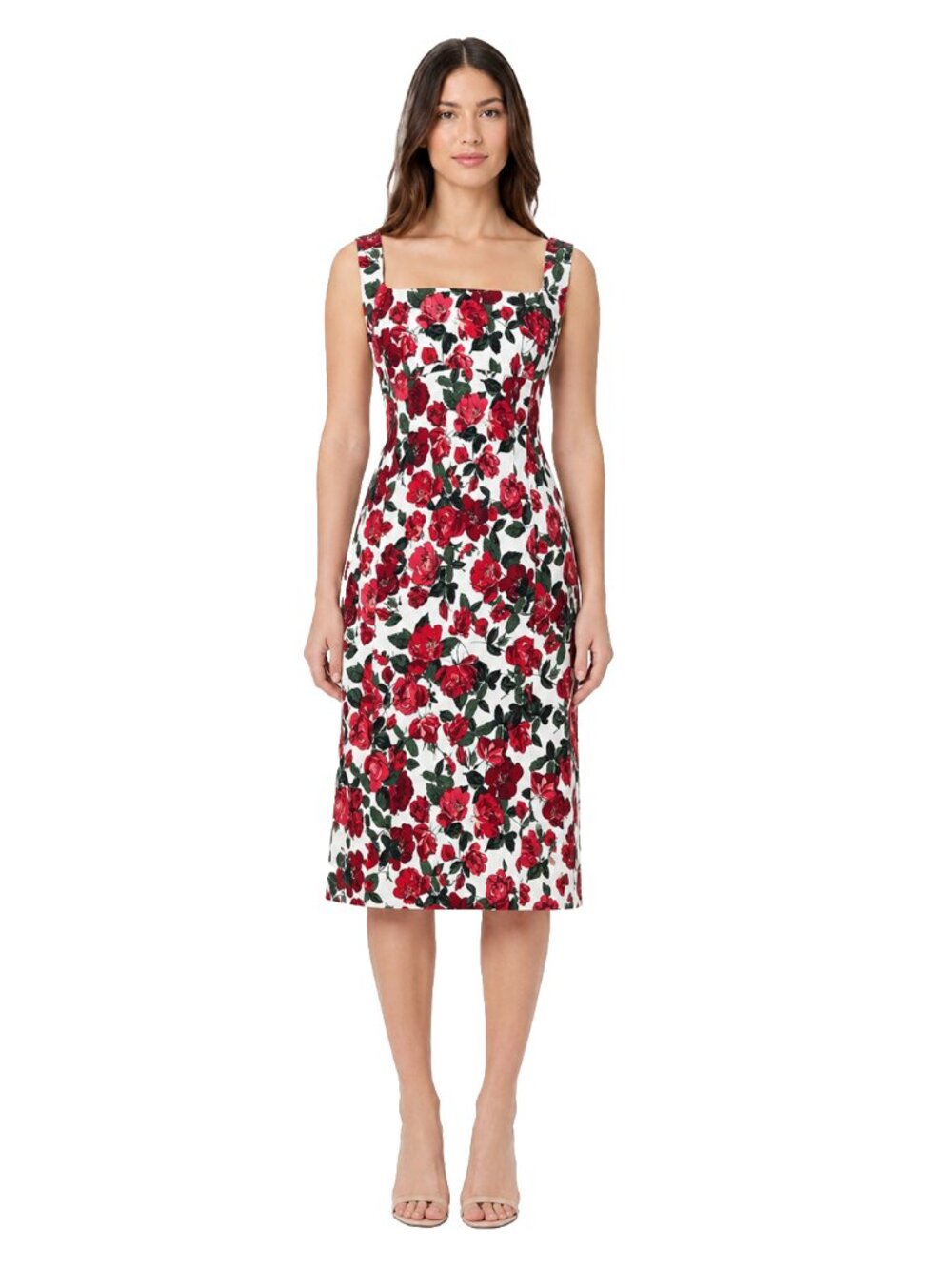 Maeve Anthropologie NWT Red Rose Floral Sheath Midi Dress Size L Romantic
